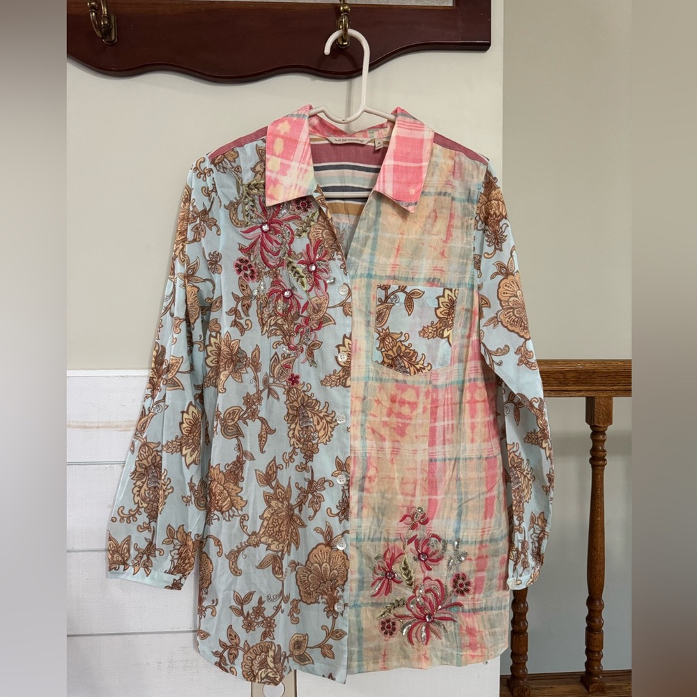 Soft Surroundings Floral Patchwork Button Down Sh… - image 1